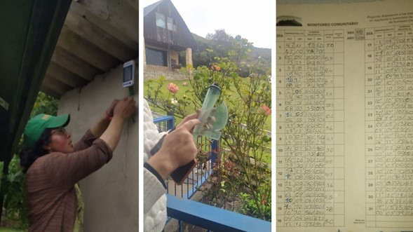 Las familias toman las mediciones del clima dos veces al día y al final del mes sacan un acumulado. Foto: cortesía. Las familias toman las mediciones del clima dos veces al día y al final del mes sacan un acumulado.